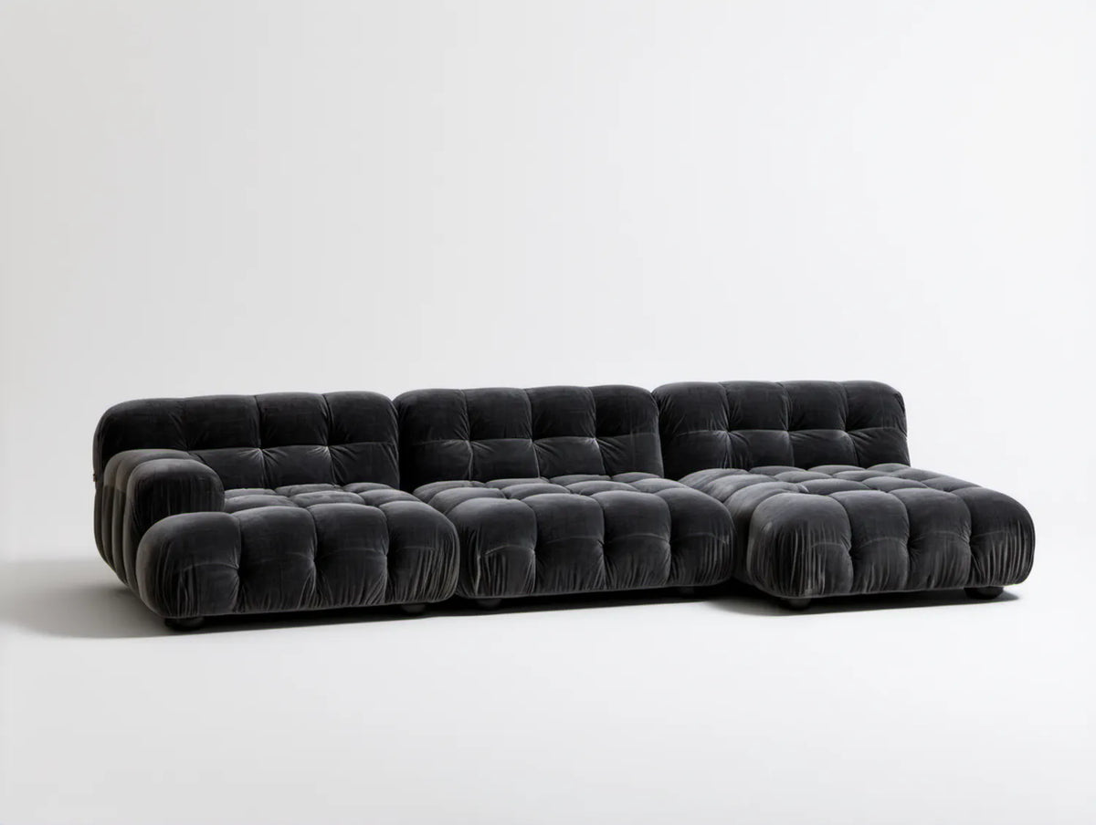 Czarna sofa narożna w kształcie litery L z szezlongiem, aksamit poliestrowy, 300 x 160 x 72 cm
