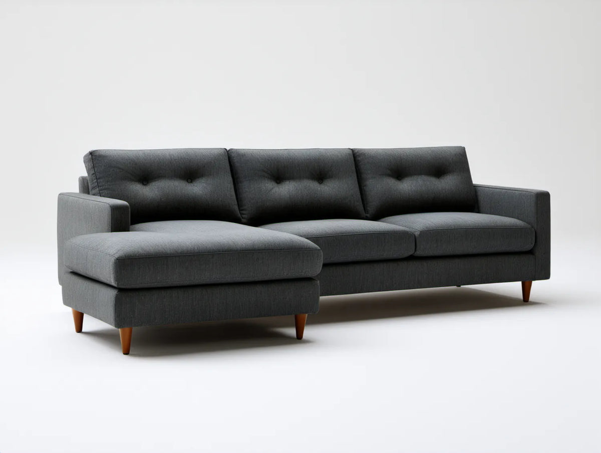 Grafitowa sofa narożna z lewym szezlongiem 260 x 160 x 85 cm