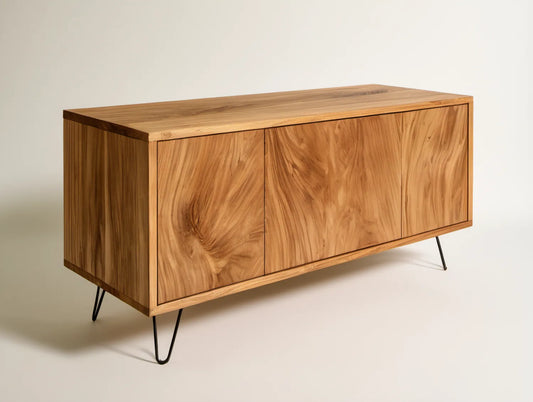 Kredens z litego drewna akacjowego, naturalny brąz/czarny, 160 x 40 x 80 cm