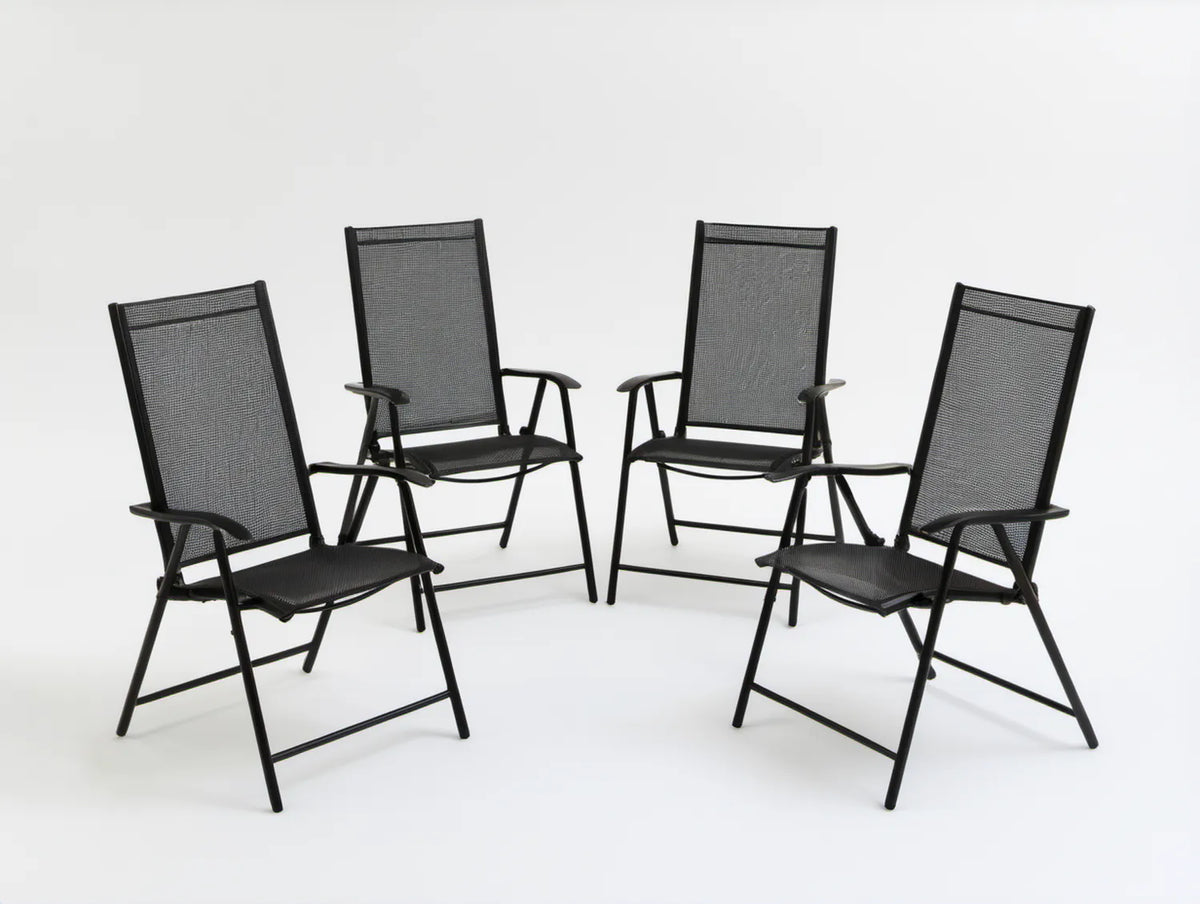 Zestaw 4 składanych krzeseł ogrodowych z podłokietnikami, czarny, 56 x 68 x 94 cm