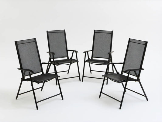 Zestaw 4 składanych krzeseł ogrodowych z podłokietnikami, czarny, 56 x 68 x 94 cm