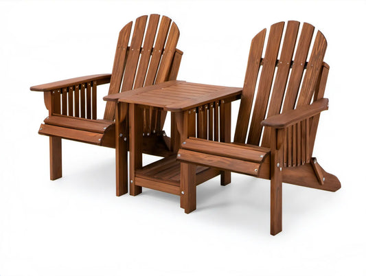 Dwuosobowy zestaw ogrodowy Adirondack ze stolikiem, brązowy, lite drewno akacjowe, 160 x 85 x 95 cm