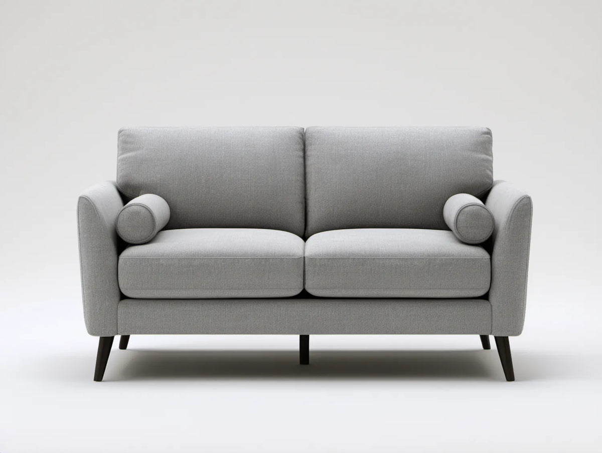 Szara sofa dwuosobowa z czarnymi nogami, 160 x 86 x 86 cm