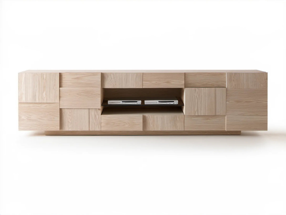 Dębowa szafka RTV z MDF, jasny dąb, 300 x 45 x 75 cm