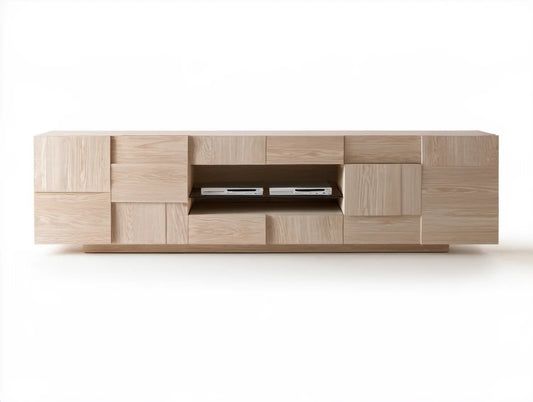 Dębowa szafka RTV z MDF, jasny dąb, 300 x 45 x 75 cm