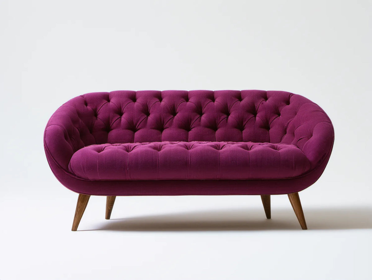 Pikowana sofa dwuosobowa Chesterfield z aksamitu, fioletowa, 180 x 85 x 78 cm