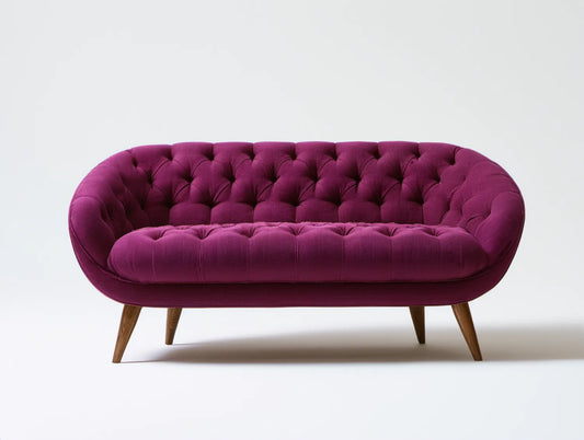 Pikowana sofa dwuosobowa Chesterfield z aksamitu, fioletowa, 180 x 85 x 78 cm