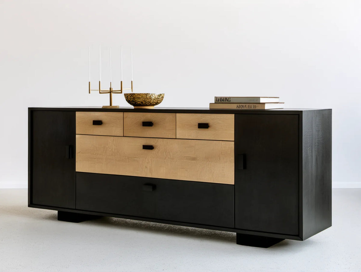 Komoda czarno-dębowa z MDF, 180 × 45 × 85 cm