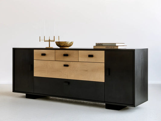 Komoda czarno-dębowa z MDF, 180 × 45 × 85 cm