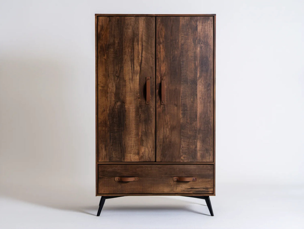 Kredens dwudrzwiowy z litego drewna mango ciemnobrązowy/czarny 100 x 45 x 180 cm