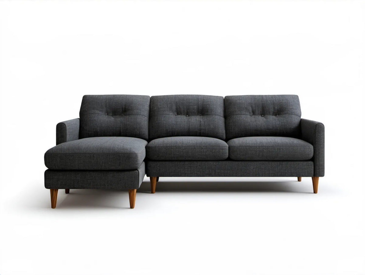 Grafitowa sofa narożna z lewym szezlongiem, 250 x 150 x 85 cm