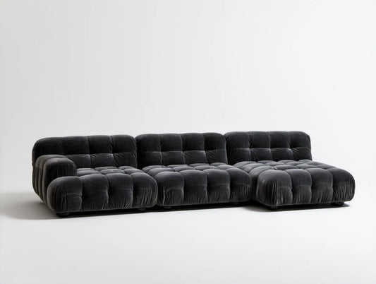 Czarna sofa narożna w kształcie litery L z szezlongiem, aksamit poliestrowy, 300 x 160 x 72 cm