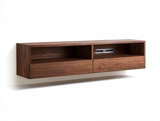 Wisząca szafka RTV z MDF w kolorze orzechowego brązu, 180 x 40 x 45 cm, 2 szuflady