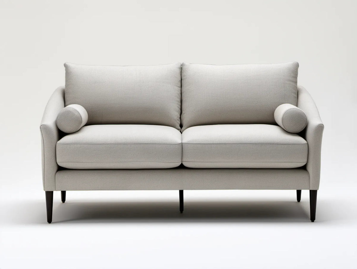 Kremowa sofa dwuosobowa z czarnymi nóżkami, 160 x 85 x 85 cm