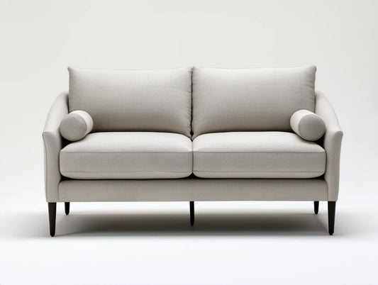 Kremowa sofa dwuosobowa z czarnymi nóżkami, 160 x 85 x 85 cm
