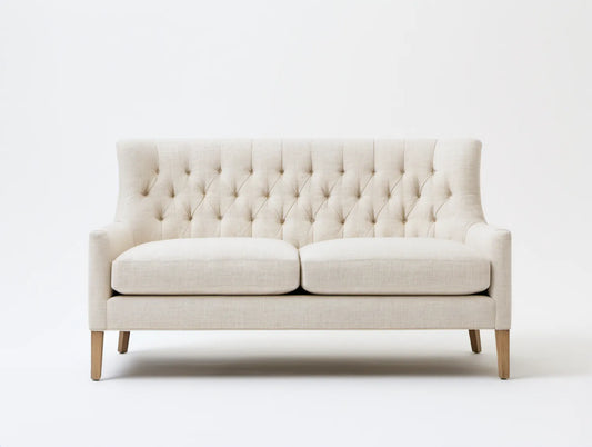 Dwuosobowa sofa beżowa z naturalnymi drewnianymi nogami, 160 x 88 x 98 cm