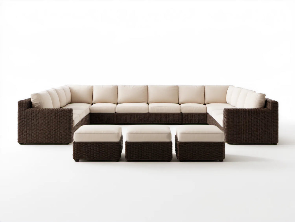 Modułowy komplet ogrodowy z technorattanu w kształcie U, brązowo-kremowy, 360 x 180 x 75 cm
