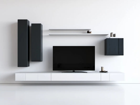 Wiszczący zestaw modułowy biało-antracytowy z płyty laminowanej, 300 × 35 × 200 cm