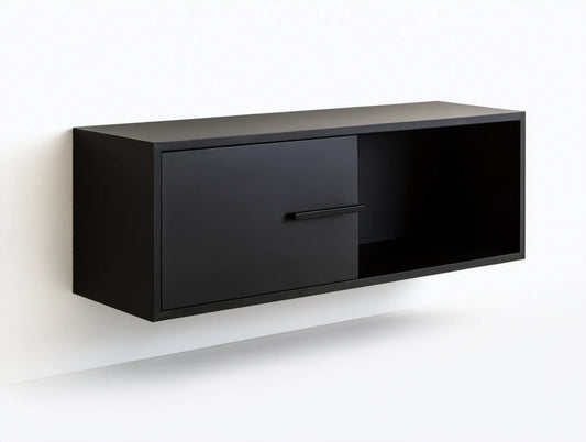 Czarna wisząca szafka RTV z przesuwnym frontem MDF 100 x 30 x 40 cm