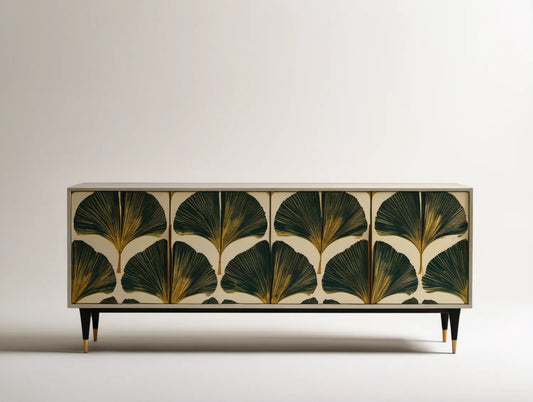 Kredens z płyty MDF czarno-złoto-kremowy 180 x 40 x 85 cm z 4 drzwiami
