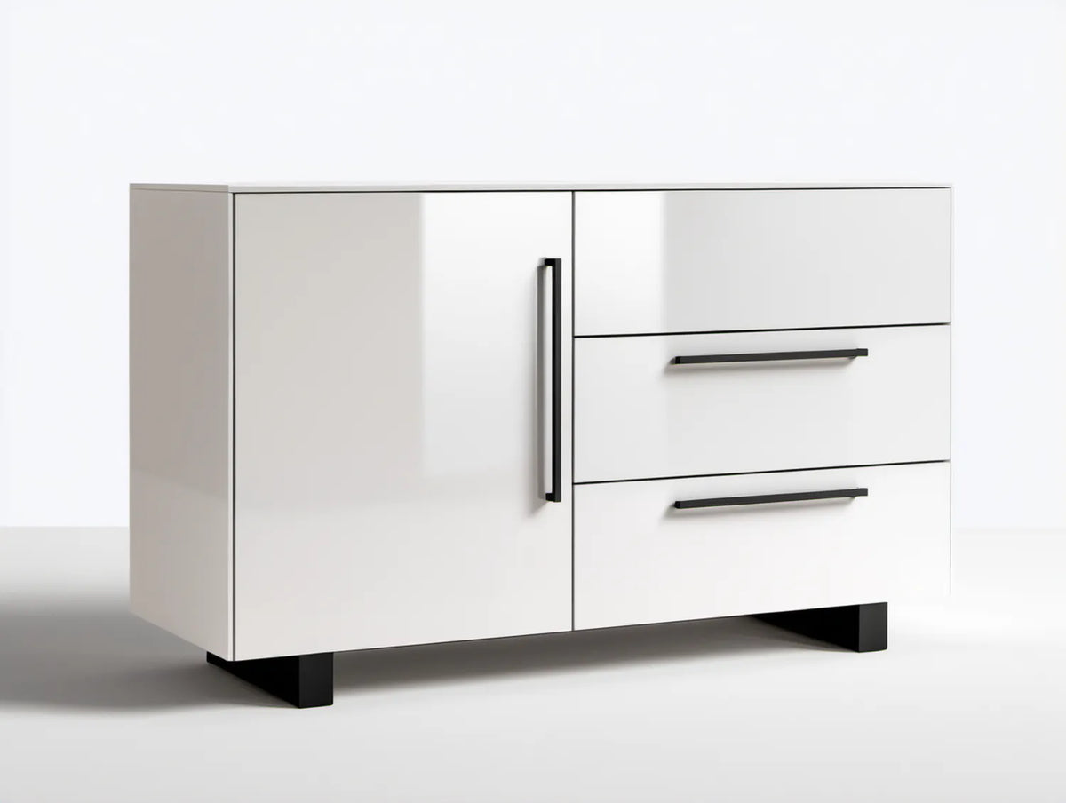 Biała komoda MDF 120 x 40 x 80 cm z 1 drzwiami i 3 szufladami