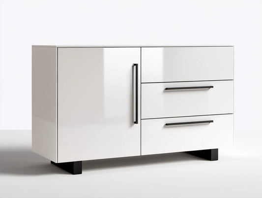 Biała komoda MDF 120 x 40 x 80 cm z 1 drzwiami i 3 szufladami